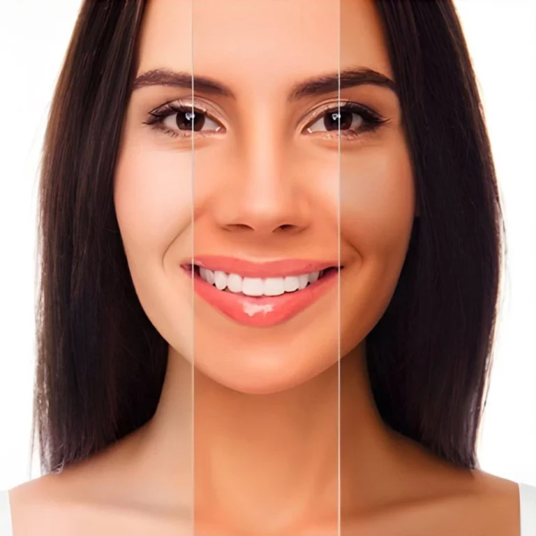 Woman's face divided by various shades
